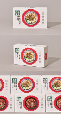 six boxes of noodles are stacked on top of each other in front of the same box