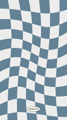 a blue and white checkerboard pattern with an oval sticker in the middle