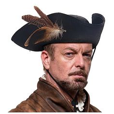 L'VOW Novelty Tricorn Pirate Hat with Feather Brooch Colonial Style Renaissance Faux Leather Cowboy Hat Halloween Costume Cowboy Hat Halloween Costume, Hat Halloween Costume, Captain Costume, Hat With Feather, Leather Cowboy Hats, Feather Brooch, Pirate Hats, Costume Themes