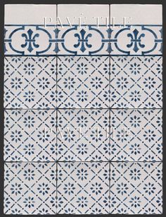 an old tile pattern with blue and white designs on the outside, as well as black border