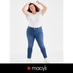 in stock Leg Stretching, Plus Size Jeans, Slim Legs, Stretch Jeans, Plus Size Outfits, Denim Jeans, Mid Rise, Pick Up, In Store