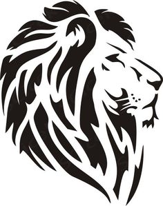 a black and white lion's head on a white background