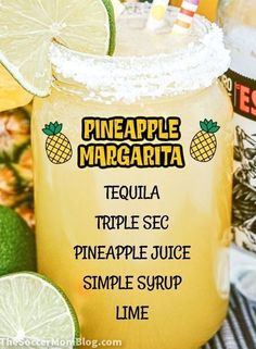 a pineapple margarita cocktail in a mason jar