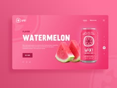 a watermelon can with slices of watermelon next to it on a pink background