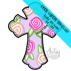 a cross with flowers on it and a blue ribbon around the bottom that says, today is easter