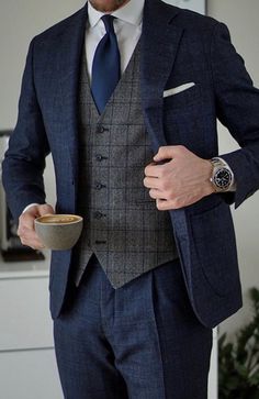 Formal Mens Fashion Classy, Pics From The 90s, Atlantic Watch, Navy Three Piece Suit, Three Piece Suit Wedding, Three Piece Suit Mens, Casual Wedding Suit, Mens Suits Navy, Blue Three Piece Suit