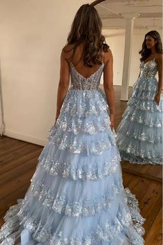 Sparkly Spaghetti Straps Tiered Sequin Embroidery Long Prom Dresses Glitter Prom Dress, 2023 Prom, Dream Prom, Floor Length Prom Dresses, 16 Dresses