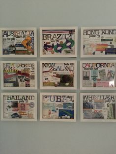 a bunch of newspapers are hanging on the wall