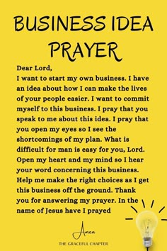 a light bulb with the words business idea prayer