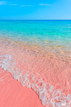 pink sand and clear blue water at the beach