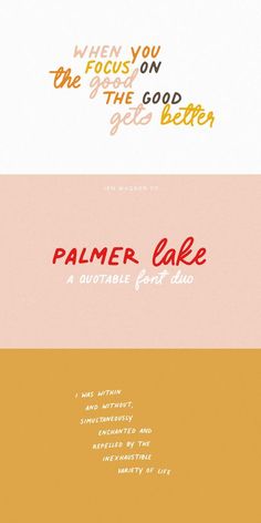 some type of font that is in different colors and sizes, with the words palmer cake on