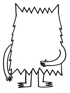 a black and white drawing of a monster with its hands on his chest, standing in front of the viewer