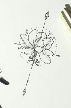 a drawing of a flower with an arrow on it