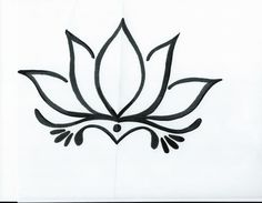 a black and white drawing of a lotus flower