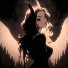 an anime character with white hair and angel wings on her head, staring at the camera