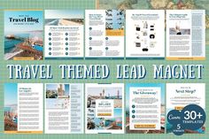 travel themed lead magnets with the words travel blog on it and images of different locations