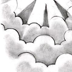 a pencil drawing of an umbrella in the clouds