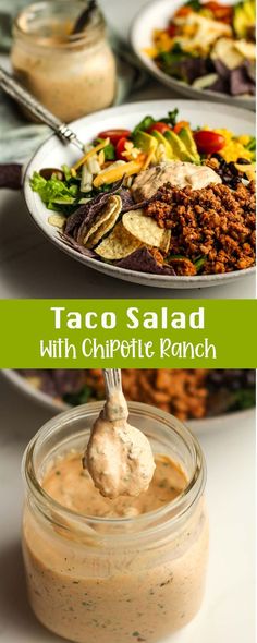 taco salad with chipotte ranch in a jar