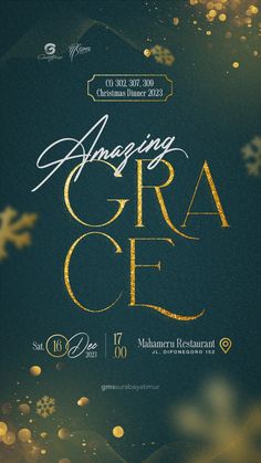 an event poster with gold glitters and snowflakes