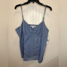 Tommy Hilfiger Women Xl Spaghetti String Blue And White Pin Striped Top. Adjustable Straps, Zipper Side And Small Pleats Front And Back For Detail. New With Tags 100% Cotton Chic Striped Top With Spaghetti Straps, Chic Striped Spaghetti Strap Top, Chic Blue Camisole For Vacation, Blue Spaghetti Strap Camisole For Day Out, Blue Cotton Camisole With Spaghetti Straps, Spring Striped Camisole With Spaghetti Straps, Striped Cami Tank Top For Spring, Spring Striped Spaghetti Strap Camisole, Casual Striped Camisole With Spaghetti Straps