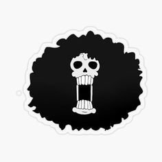 a black and white sticker with a skull on it's face, in the middle