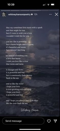 the poem is displayed on an iphone screen