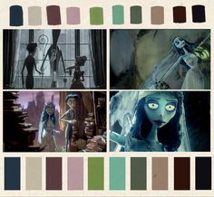 Cool vibrant dark color palette for the Tim Burton movie Corpse Bride johnny depp timburton zombie goth cinematography color colour colorpallete The Corpse Bride Color Palette, Tim Burton Color Scheme, Corpse Bride Colors, Corpse Bride Color Scheme, Tim Burton Colour Palette, Halloween Colour Scheme, Tim Burton Moodboard, Tim Burton Color Palette, Corpse Bride Color Palette