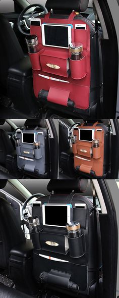 the back seats of a car are filled with suitcases and other luggage items, all in different colors