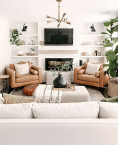 a living room filled with furniture and a flat screen tv mounted on the wall above a fire place