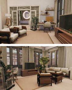 two pictures of the same living room in different rooms