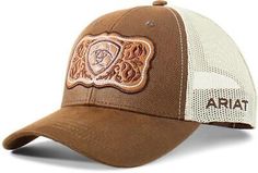 Trendy Fashion Ariat Womens Hat Baseball Cap Mesh Snap Logo Floral Patch Brown A300070002, Womens Accessories Ariat Hats, Ariat Logo, Ladies Cap, Floral Patches, Logo Floral, Womens Hat, Leather Floral, Hat Baseball, Cowgirl Hats