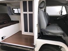 the interior of an rv with its door open