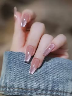 Cute Nails For 2024, Beautiful Long Nails Design, Acrylic Nails Magnetic, Short Medium Square Acrylic Nails, Jelly Manicure Nails, Cat Eye Nails Aesthetic, Nail Idea Coffin, Summer Nails 2024 Coffin, Sparkly Ombré Nails