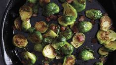 brussel sprouts in a cast iron skillet