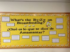 a bulletin board on the wall with information about what's the buzz on breastfeeding?