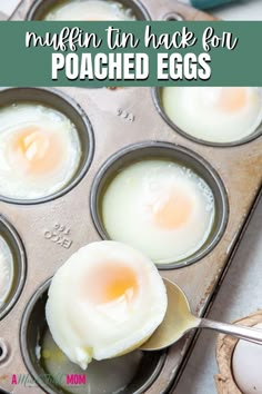 eggs are being cooked in a muffin tin