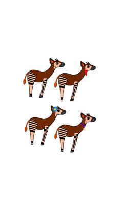 four cartoon deers with hats and scarves on their heads are standing in the same direction