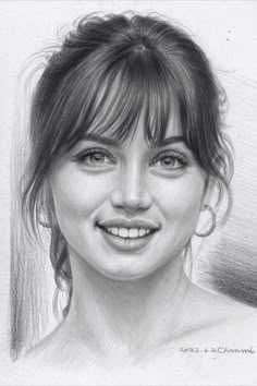 a pencil drawing of a smiling woman