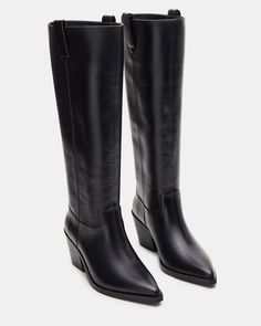 STALLION Black Leather Knee-High Western Boot | Women's Boots Knee High Western Boots, Western Boots Women, Western Boot, 5 Inch Heels, Outfit Inspo Fall, Western Boots, Fall Outfit, Riding Boots, Women's Boots