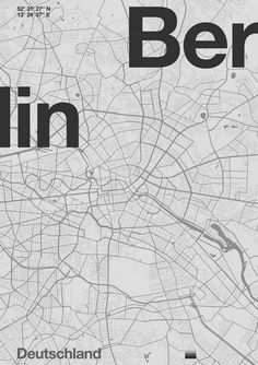 a map with the words berlin in black and white, along with an image of a city