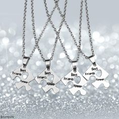 Trendy 4Pcs/Set Puzzle Necklace Best Friend BBF Letter Best Friend Foever Pendant Couple Unisex Letter Best Friend, Necklaces Friendship, Puzzle Necklace, Friendship Forever, Pendants Necklaces, Puzzle Set, Unisex Necklace, Heart Jewelry, Best Friend