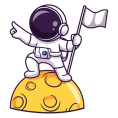 an astronaut is sitting on top of the moon with a flag in his hand and waving