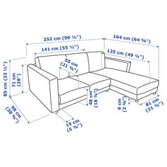 a drawing of a sectional sofa with measurements for the seat and back rest area on it