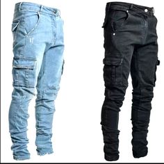 Brand New Man Jeans Skinny Jeans Stretchy Material Extra Pockets On The Side Very Comfortable Hip Hop Trousers, Elastic Jeans, Moda Denim, Ripped Jeans Men, Denim Cargo Pants, Streetwear Mode, Moda Jeans, Jeans Cargo, Men Pants