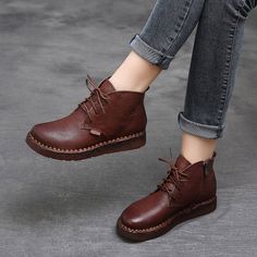 Babakud Women Autumn Winter Retro Handmade Boots Handsome Women, Botas Western, Winter Mode Outfits, Handmade Boots, Comfy Boot, Handmade Boot, Retro Shoes, Walking Boots, Women Boots