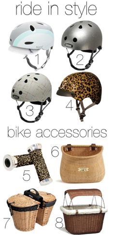 different types of helmets and baskets with text that says, how to ride in style