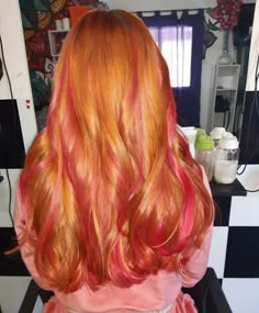 Ginger With Colored Streaks, Pink And Auburn Hair, Ginger Hair With Pink, Pink Ginger Hair, Pink And Ginger Hair, Ginger Hair With Pink Highlights, Copper And Pink Hair, Ginger And Pink Hair, Orange And Pink Hair