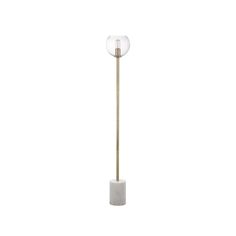 a white and gold floor lamp on a white background