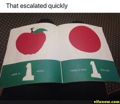 an open book with pictures of apples on the pages and words that read, well, that established quickly