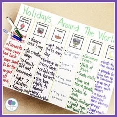 a holiday around the world poster on a bulletin board